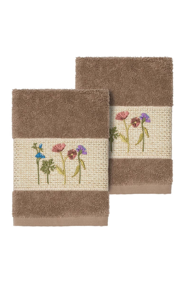 Linum Home Textiles Serenity Embellished Washcloth - Set of 2 - Latte, Main, color, 