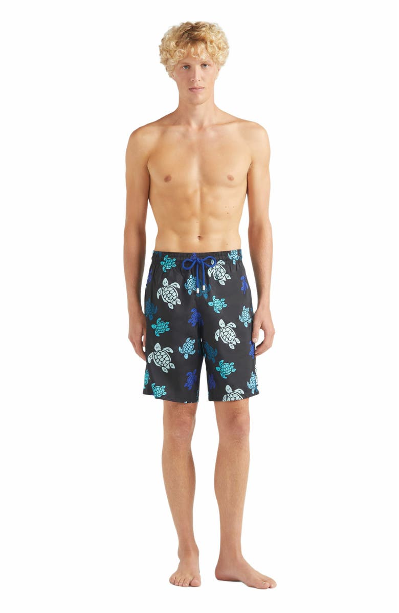 Vilebrequin Men's Multicolor Tortues Ultra-Light and Packable Swim Trunks, Main, color, Noir