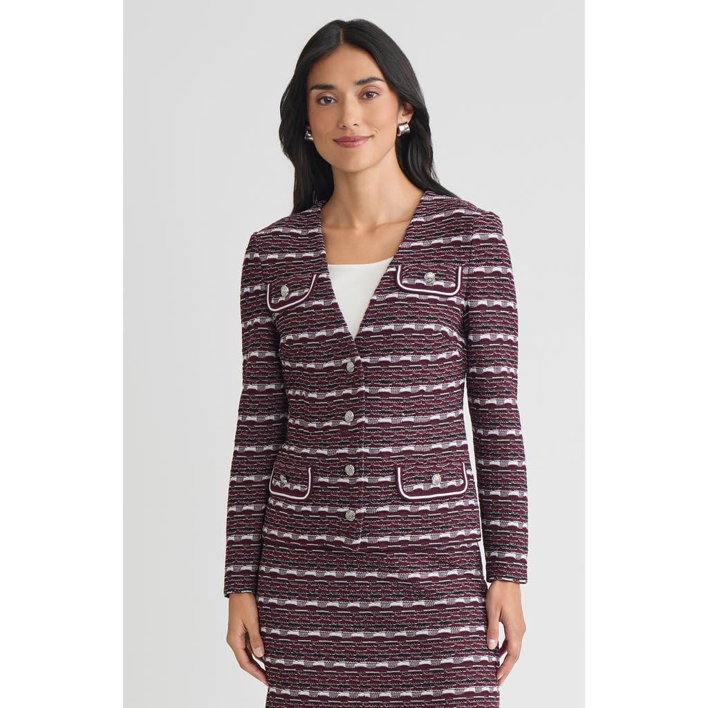 Ming Wang Tailored Multi-stitch Jacquard Knit Jacket In Purple