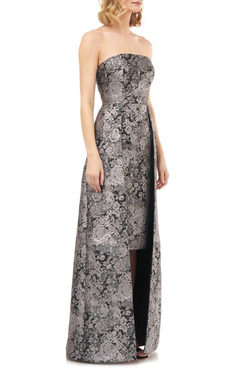 Paloma Strapless Jacquard Gown, Alternate, color, SILVER MULTI