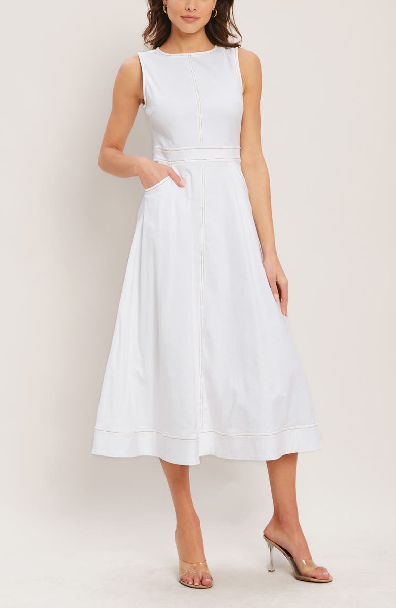 FLYING TOMATO Denim Midi Dress, Alternate, color, White
