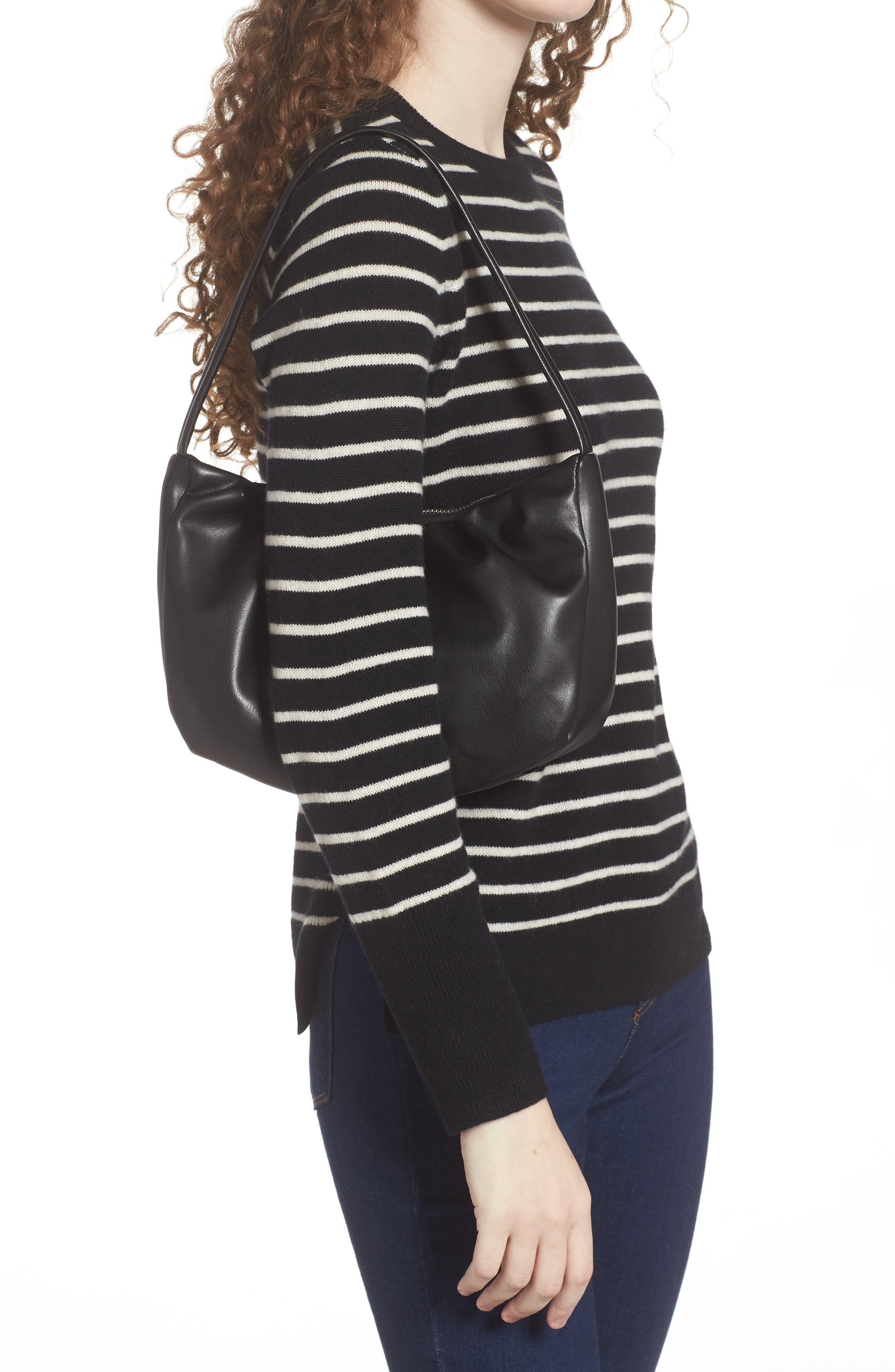 Street Level Gathered Faux Leather Baguette Bag, Alternate, color, 