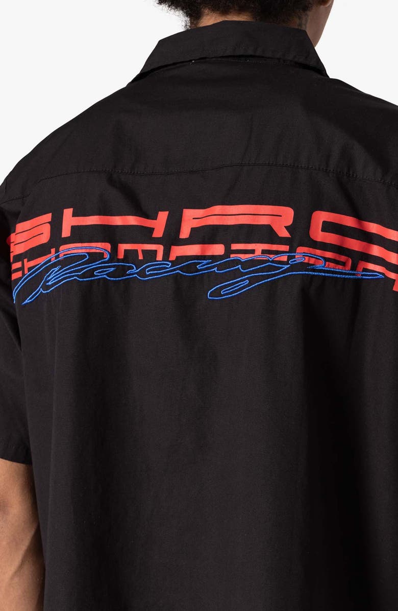 mnml SHRC Pit Crew Fray Hem Crop Button-Up Shirt, Alternate, color, Black