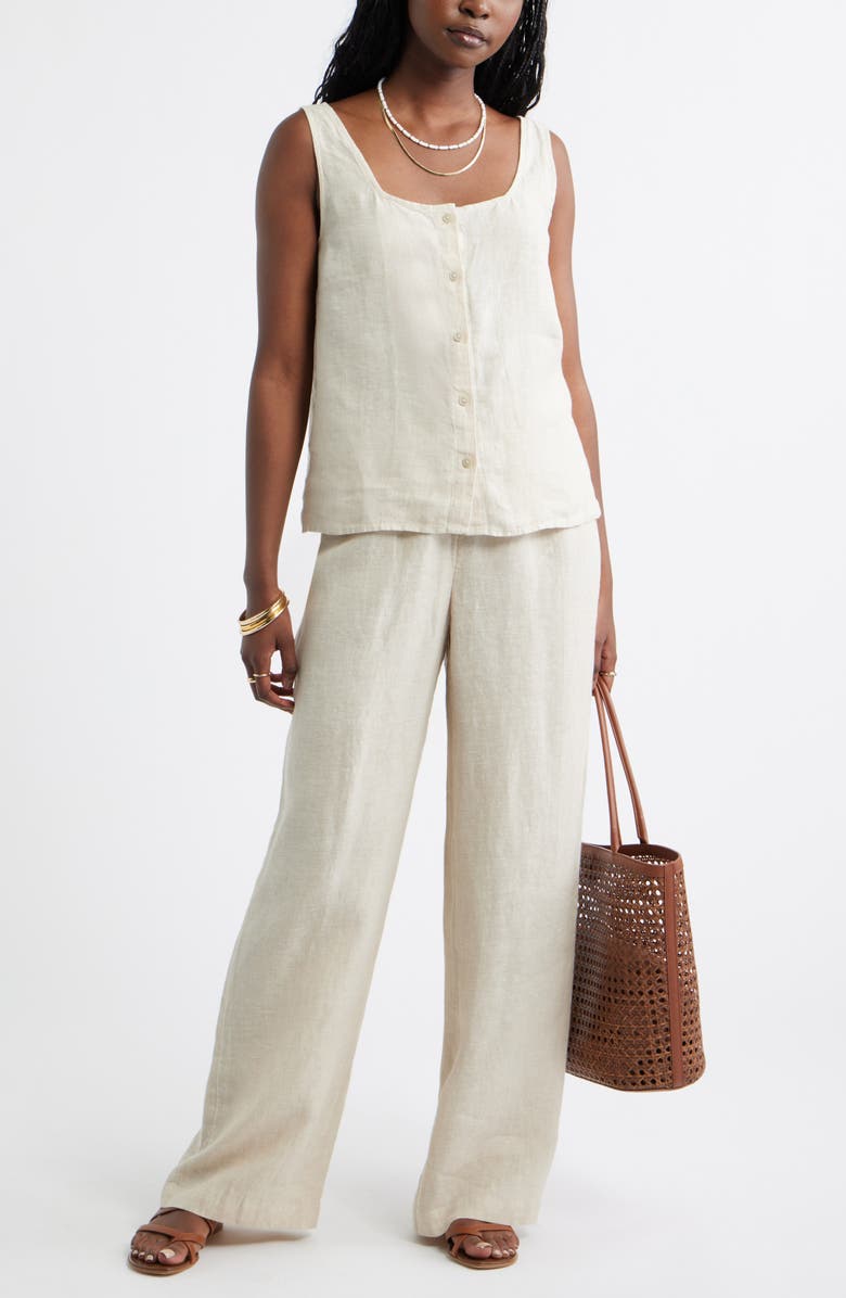 Caslon<sup>®</sup> Linen Button-Up Tank, Alternate, color, Flax
