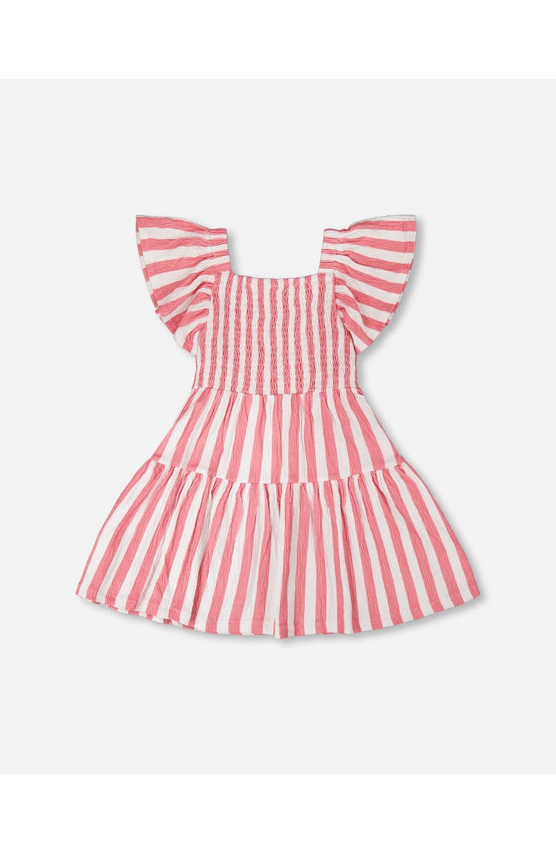 Deux par Deux Short Sleeve Crinkle Jersey Stripes Dress, Alternate, color, White & Pink Stripes