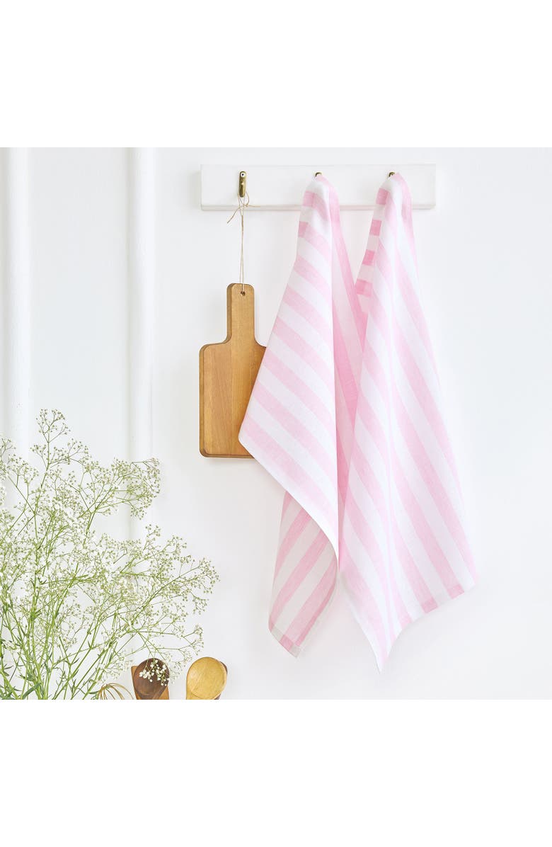 Solino Home Linen Kitchen Towels - Sorrento Stripe, Main, color, Pink And White