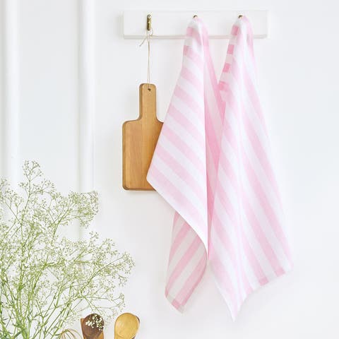 Linen Kitchen Towels Set of 2, 17 x 26 Inch for Dining Table, Holiday and Everyday Table Decor - Sorrento Stripe