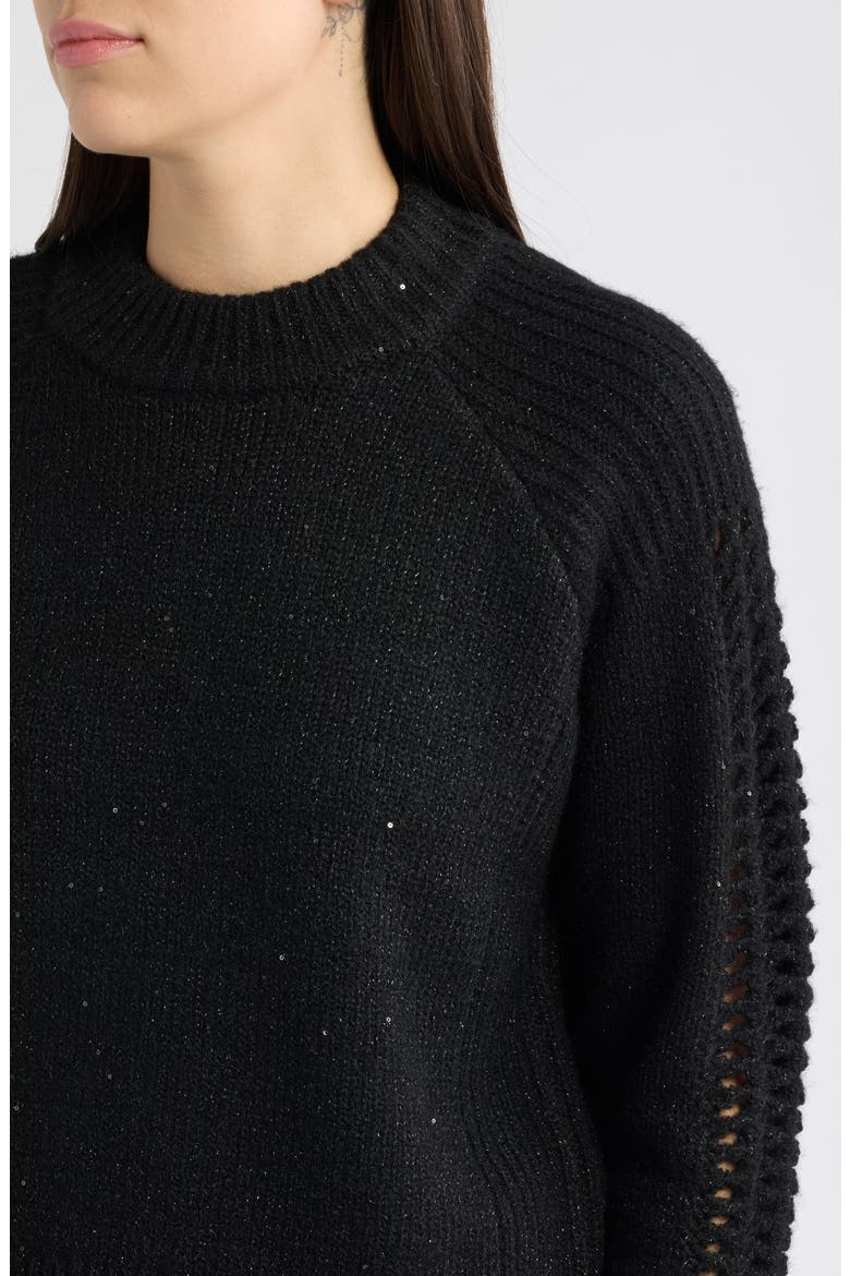 Sequin Mock Neck Sweater, Alternate, color, BLACK
