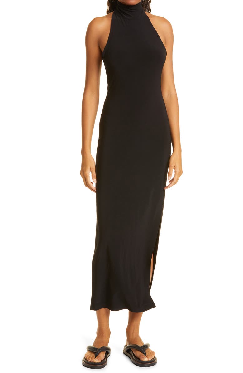 Norma Kamali Halter Turtleneck Side Slit Gown, Main, color,