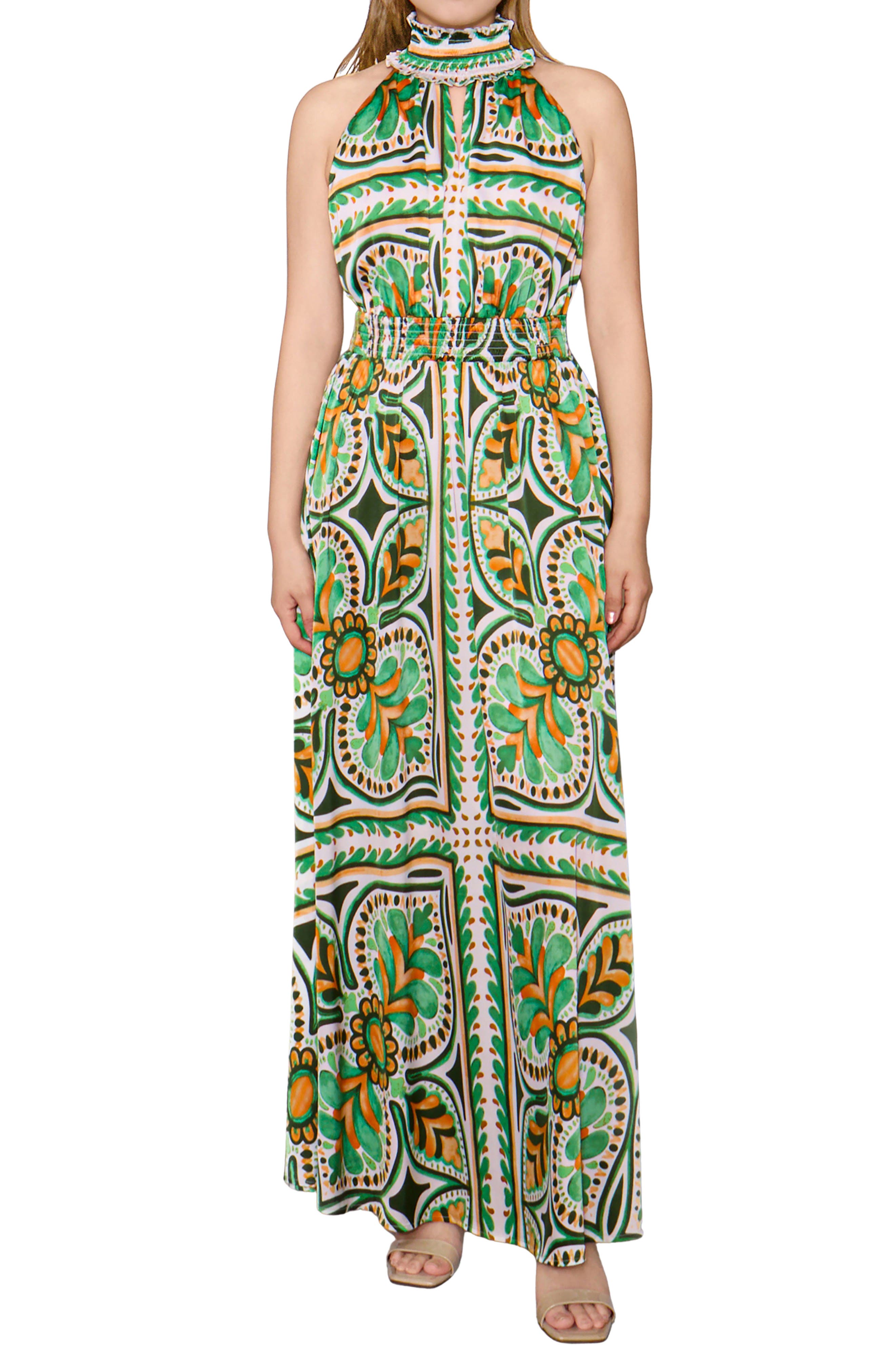 Abstract Maxi Halter Dress