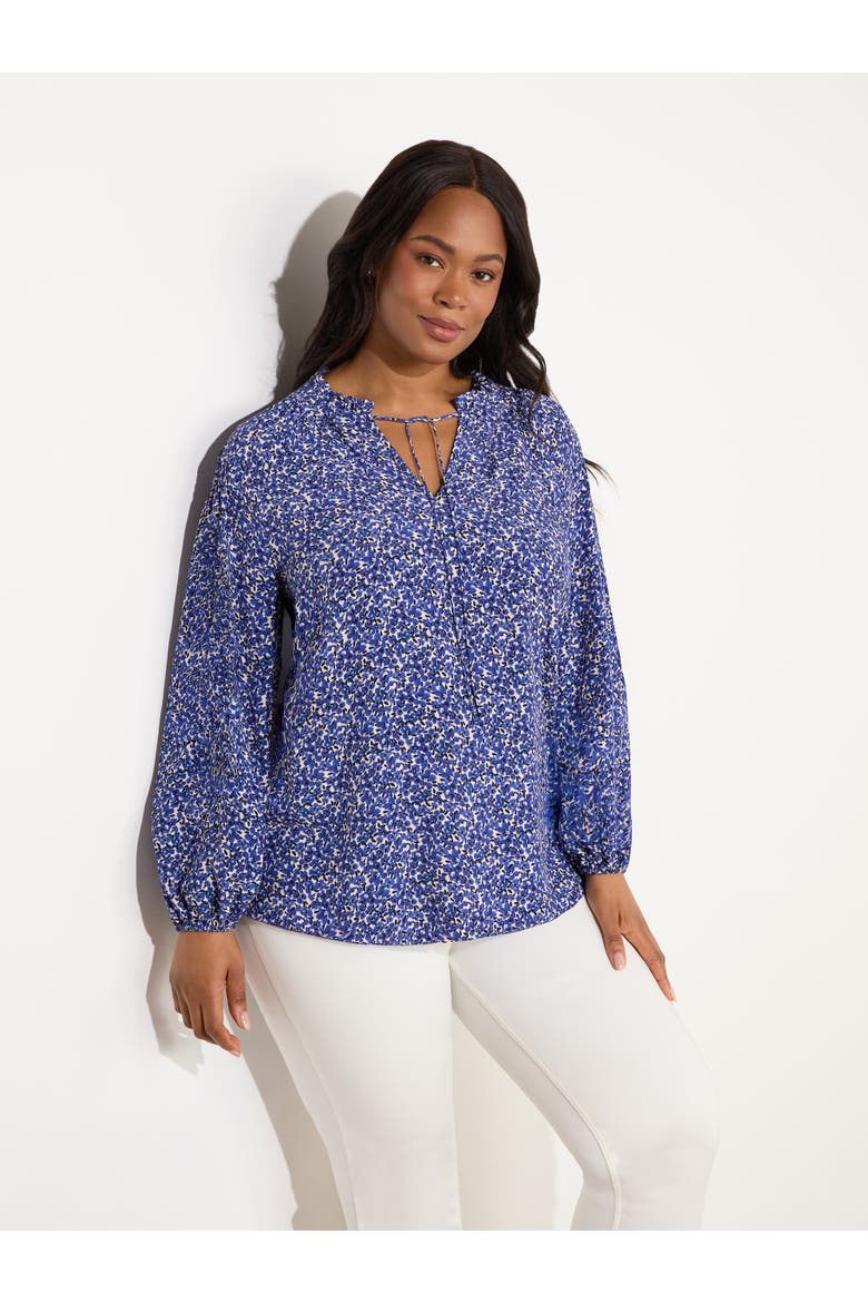 Ditsy Shirred Raglan Sleeve Blouse, Alternate, color, Blue Print