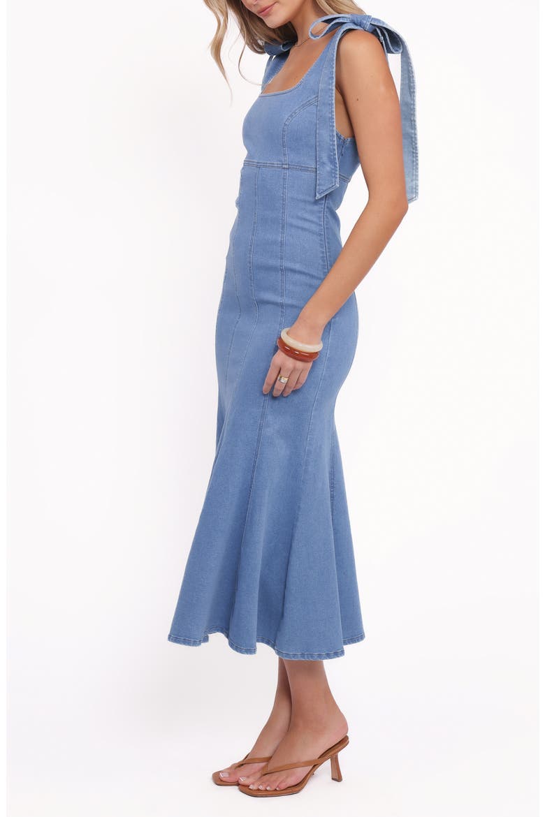 Eugenia Tie Strap Denim Midi Dress, Alternate, color, INDIGO DENIM