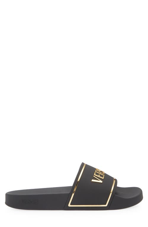 Versace Logo Pool Slide In Black Gold