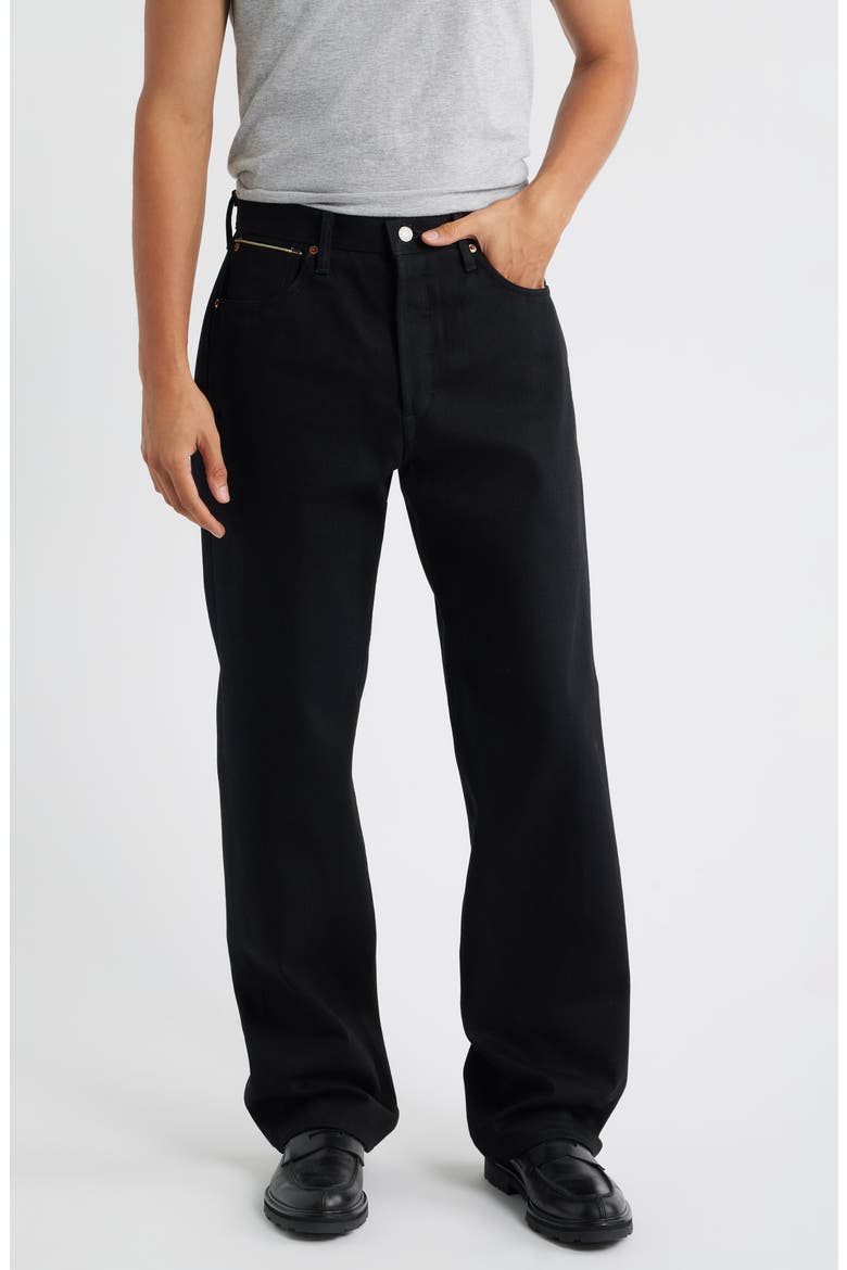 Wide Straight Leg Selvedge Jeans, Main, color, BLACK DRY
