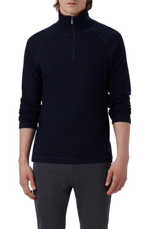 Nordstrom Men's Shop 100% Cashmere 1/4 Zip Pullover Sweater on sale Black Caviar Large