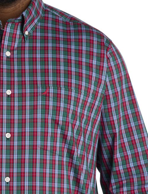 Nautica Big & Tall Performance Plaid Sport Shirt In Red