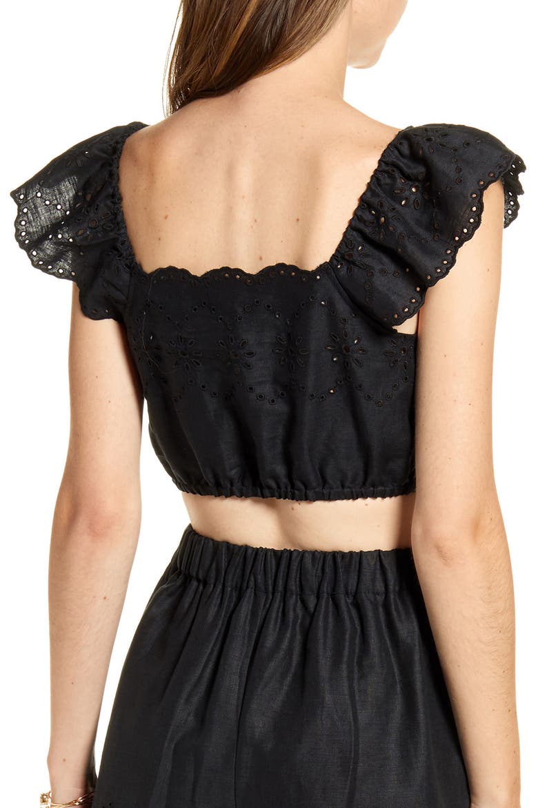 Eyelet Crop Top, Alternate, color, BLACK