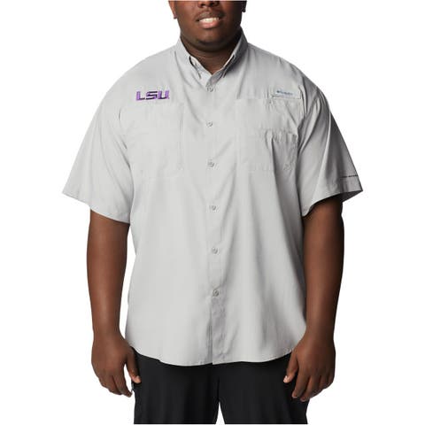 Men's Columbia  Gray LSU Tigers Big & Tall Tamiami Omni-Shade Button-Down Shirt