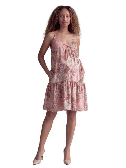 Maternity Essential Patchwork Print Scoop Neck Spaghetti Strap Pocket A-Line Mini Dress