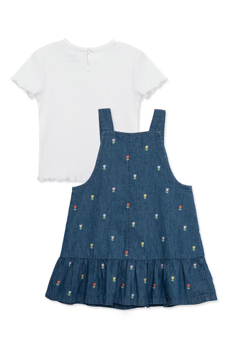 Little Me Crewneck T-Shirt & Tulip Embroidered Dress Set, Alternate, color, Blue
