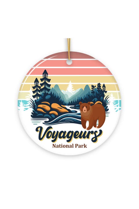 Voyageurs National Park Retro Style Bear Ornament