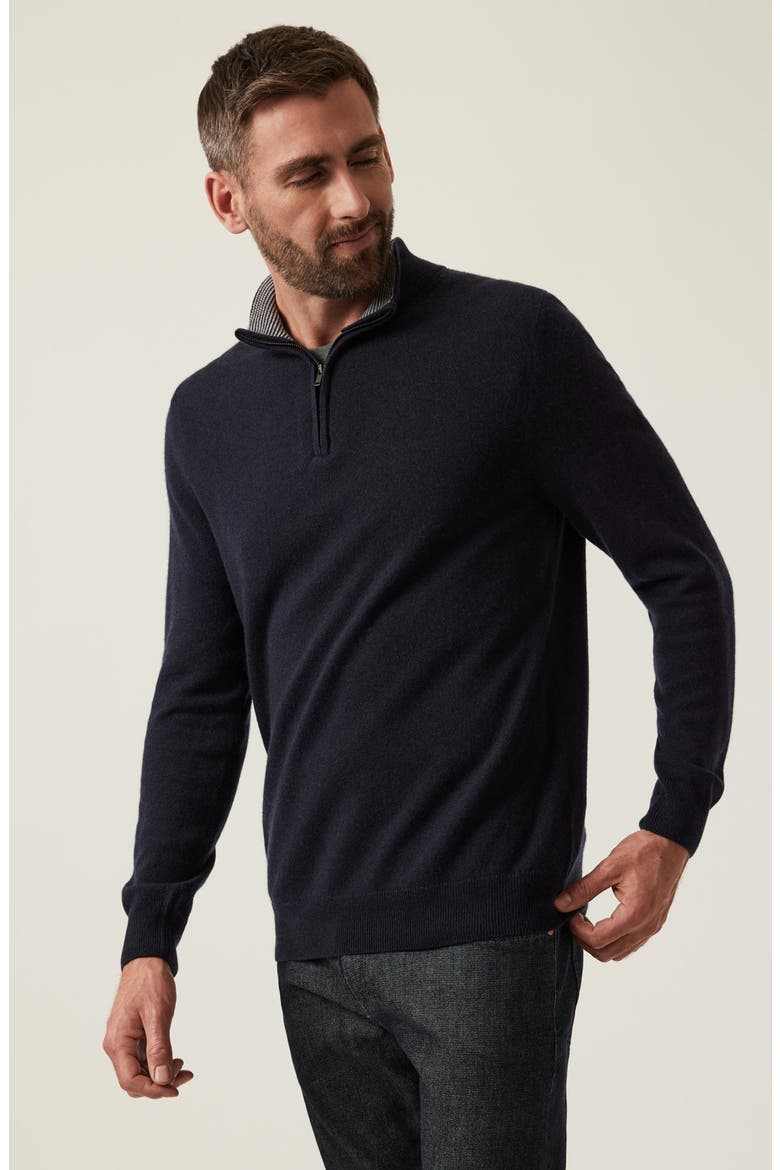 Cashmere, Silk & Wool Quarter Zip Sweater, Alternate, color, DARK NAVY