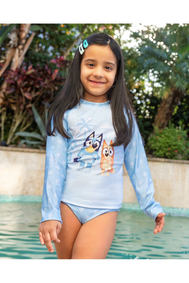 Swimwear 2-Piece Rash Guard and Bikini Set, Alternate, color, Bluey Bingo Palm Blue