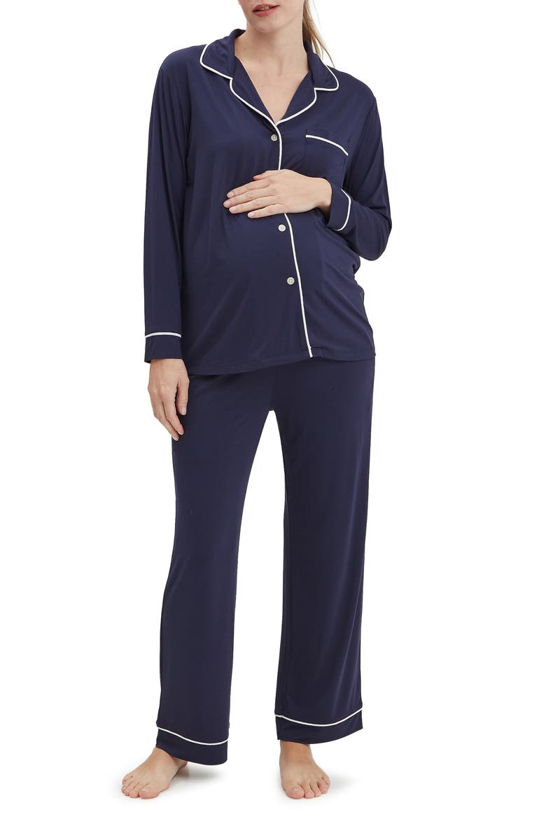Heart On My Sleeve Maternity Pajama Set, Main, color, NAVY