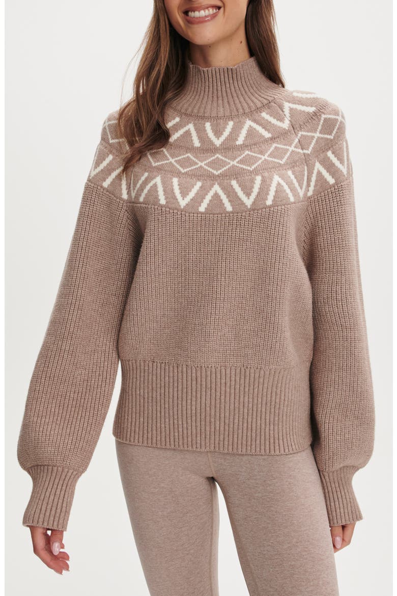 Marcie Fair Isle Mock Neck Sweater, Main, color, LIGHT TAUPE MARL