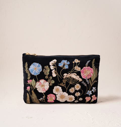 Pressed Flowers Velvet Everyday Pouch