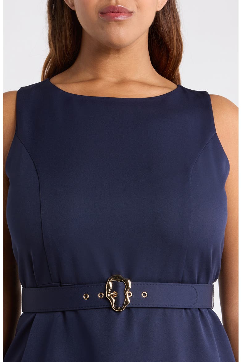 Belted Ruffle Hem Crepe Dress, Alternate, color, NAVY