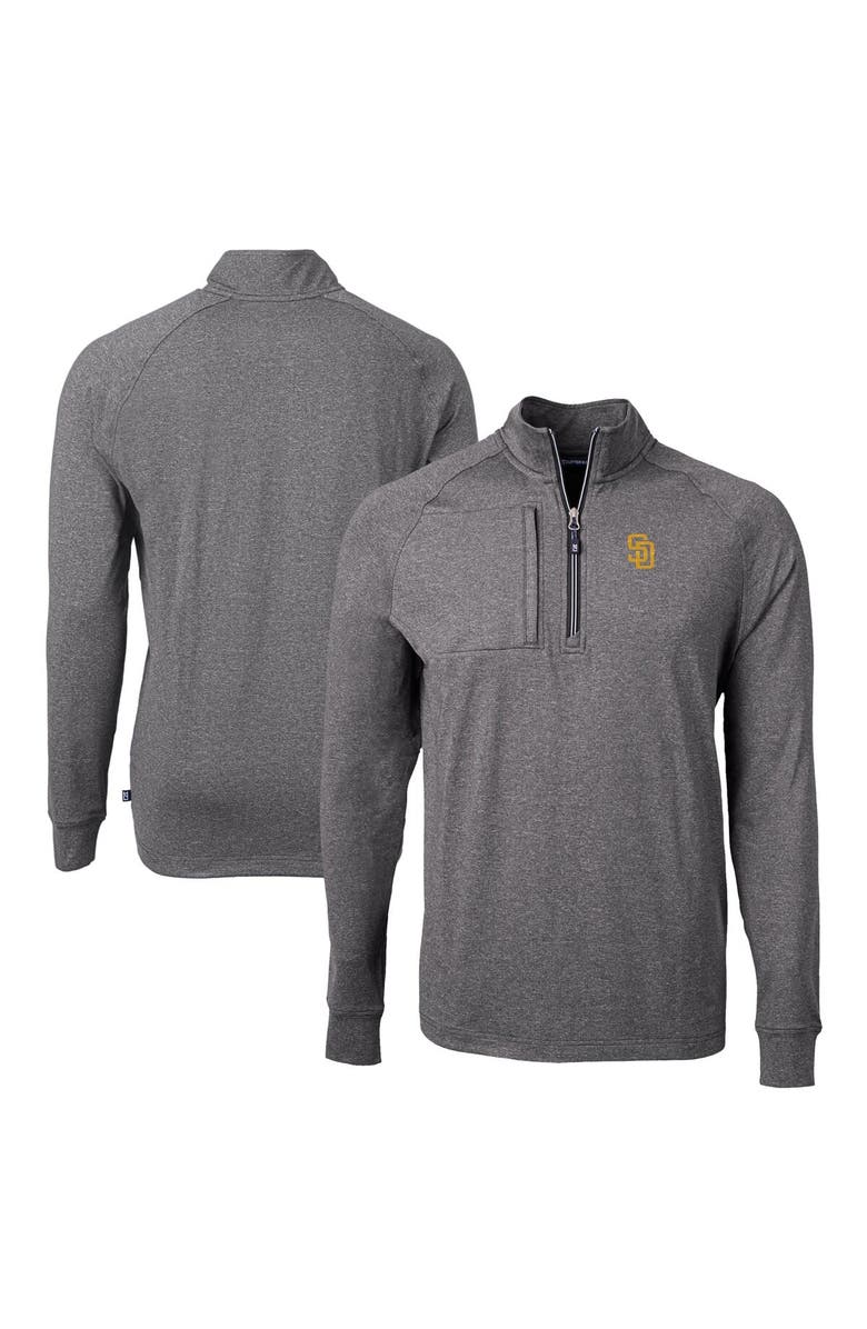 Cutter & Buck Men's Cutter & Buck Heather Black San Diego Padres Adapt Eco Knit Stretch Recycled Quarter-Zip Pullover Top, Main, color, Heather Black