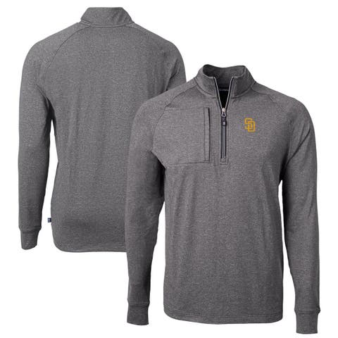 Men's Cutter & Buck Heather Black San Diego Padres Adapt Eco Knit Stretch Recycled Quarter-Zip Pullover Top