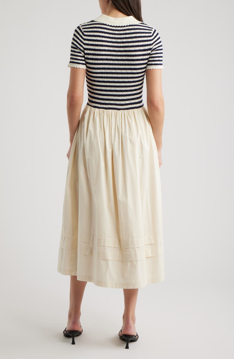 ZOE AND CLAIRE Hybrid Stripe Pointelle Rib & Woven Dress, Alternate, color, Cream