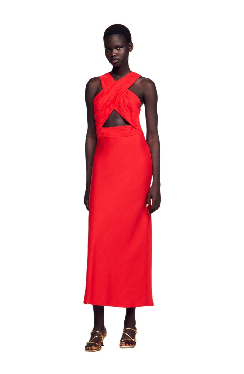 SANDRO Long wraparound dress, Alternate, color, Red