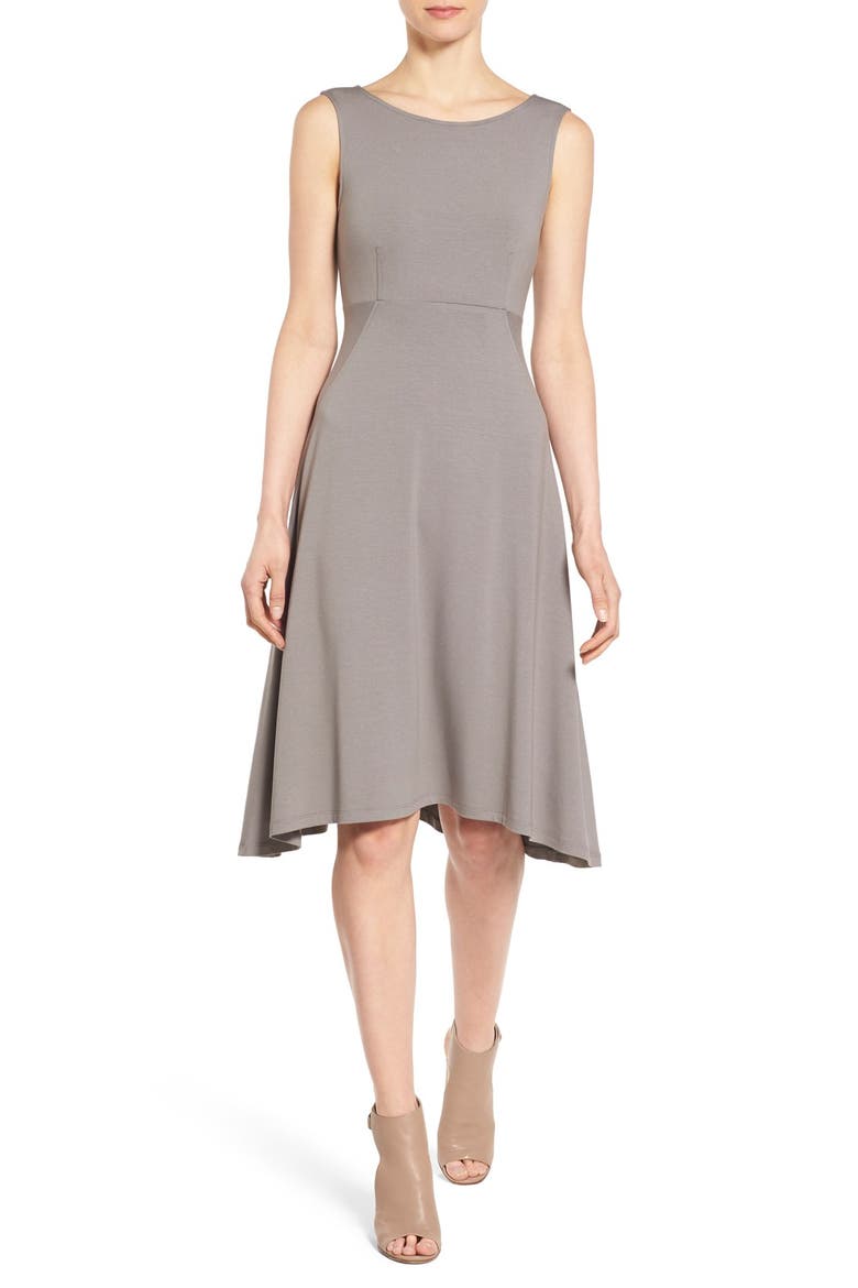 Jersey Bateau Neck Fit & Flare Dress, Main, color, SMOKE