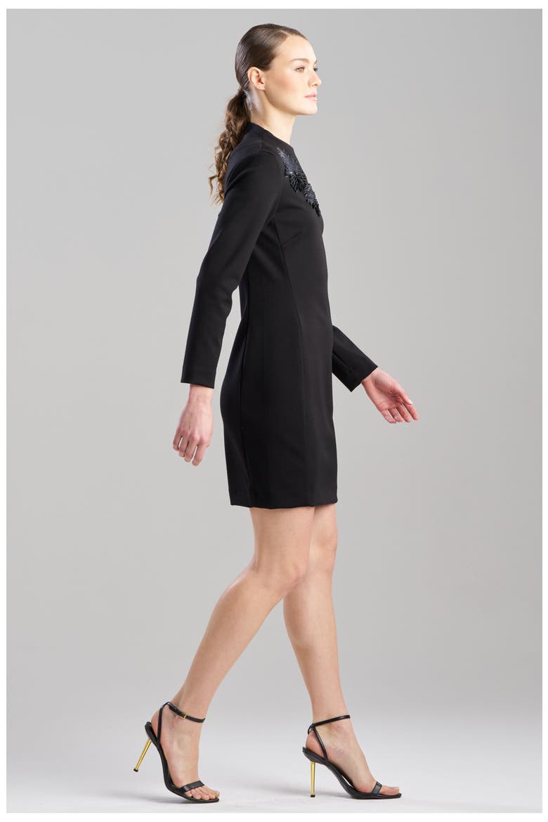 Double Knit Mock Neeck Sheath Dress With Embellishment, Alternate, color, BLACK