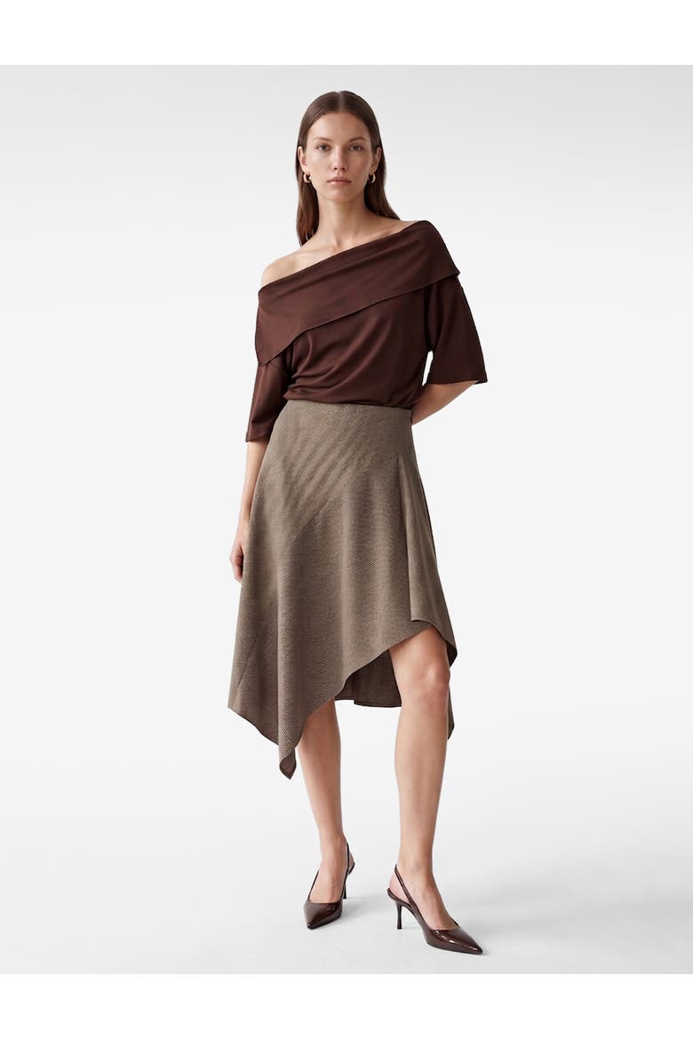 Houndstooth Asymmetric Handkerchief Hem Midi Skirt, Main, color, BROWN CHECK