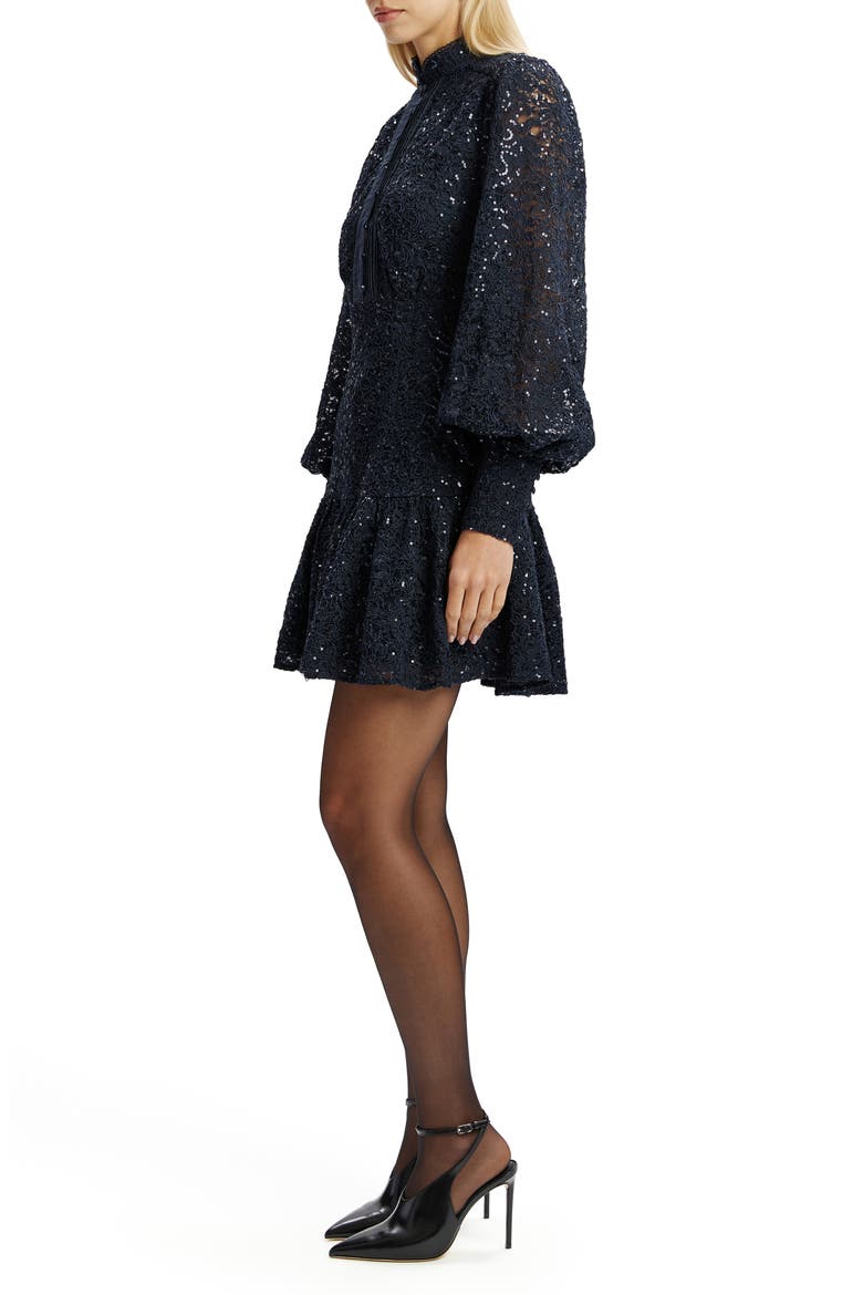 Remy Long Sleeve Lace & Sequin Minidress, Alternate, color, NAVY