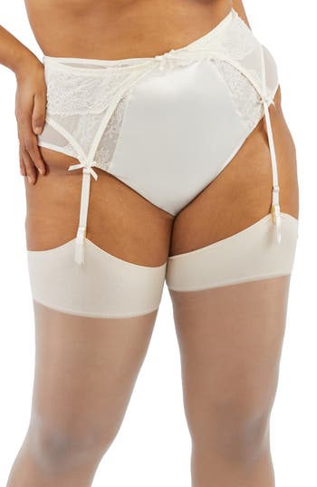 Playful Promises Ellery Lace & Mesh Garter Belt In Pink