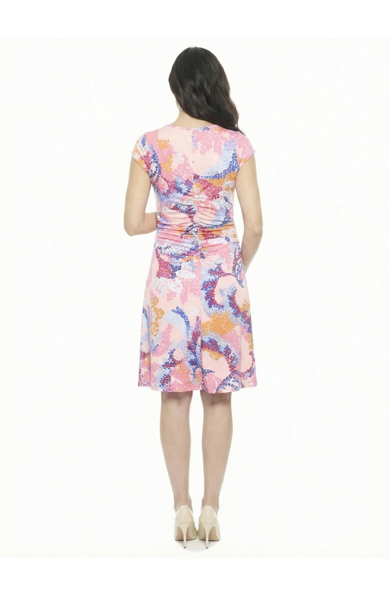 24seven Comfort Apparel Maternity Abstract V-Neck Cap Sleeve Ruched Front Knee Length Dress, Alternate, color, Pink Multi