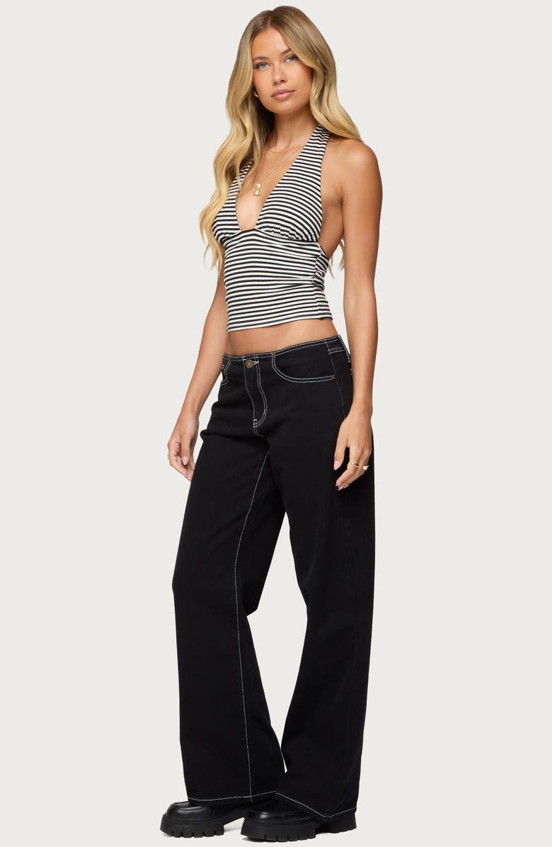 EDIKTED Sage Stripe Halter Top, Alternate, color, Black-And-White