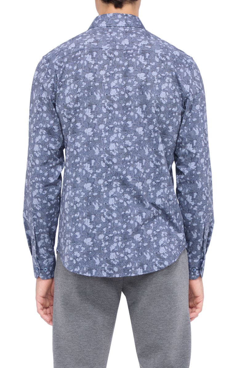 Bugatchi Jimmy OoohCotton<sup>®</sup> Spatter Plaid Button-Up Shirt, Alternate, color, Navy