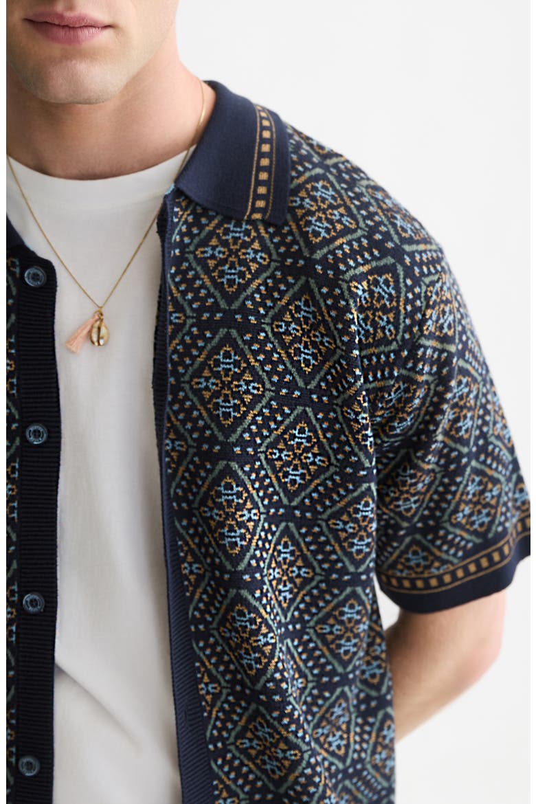 Jacquard Short Sleeve Button-Up Shirt, Alternate, color, SOFT GEO SKY CAPTAIN