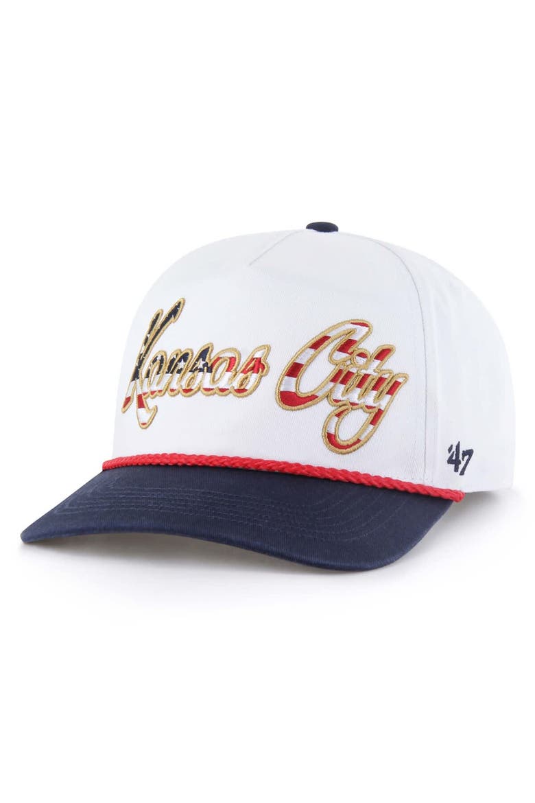 Men's '47 White Kansas City Royals Patriotic Overhand Hitch Adjustable Hat, Main, color, White