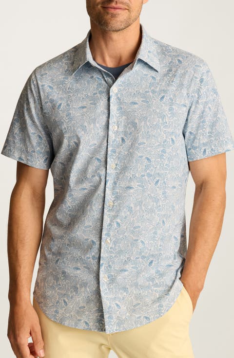 Tech Slim Fit Tropical Tiger Print Short Sleeve Performance Button-Up Shirt