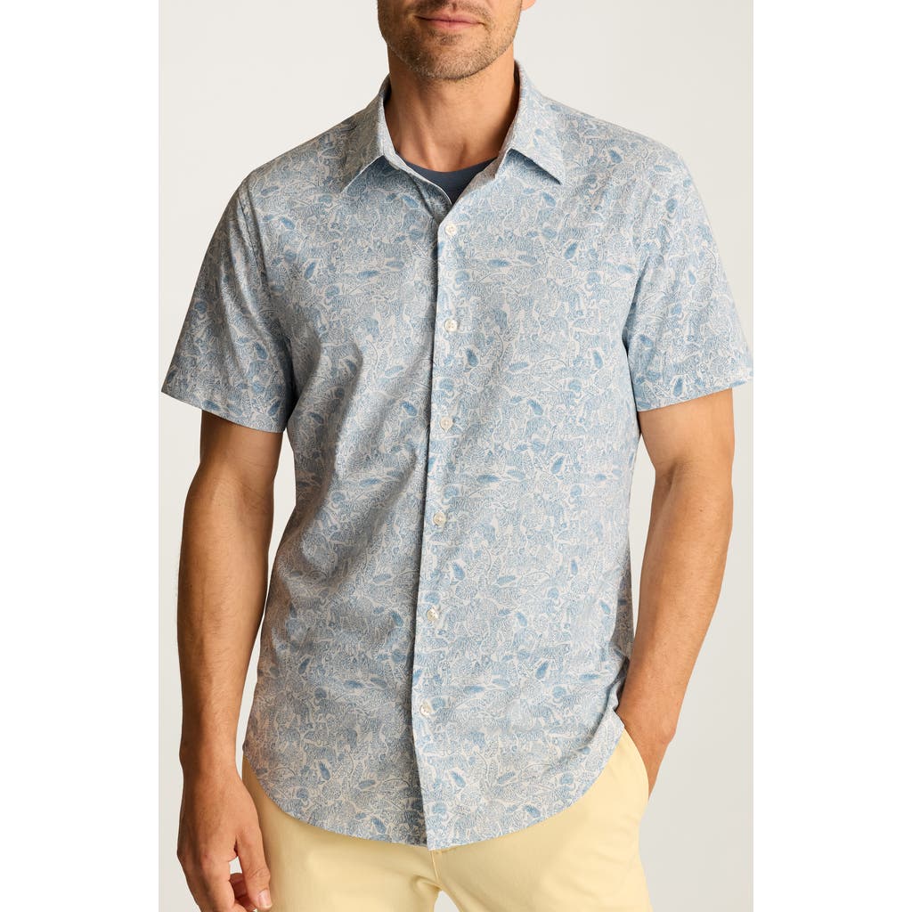 Bonobos Tech Slim Fit Tropical Tiger Print Short Sleeve Performance Button-up Shirt In Blue
