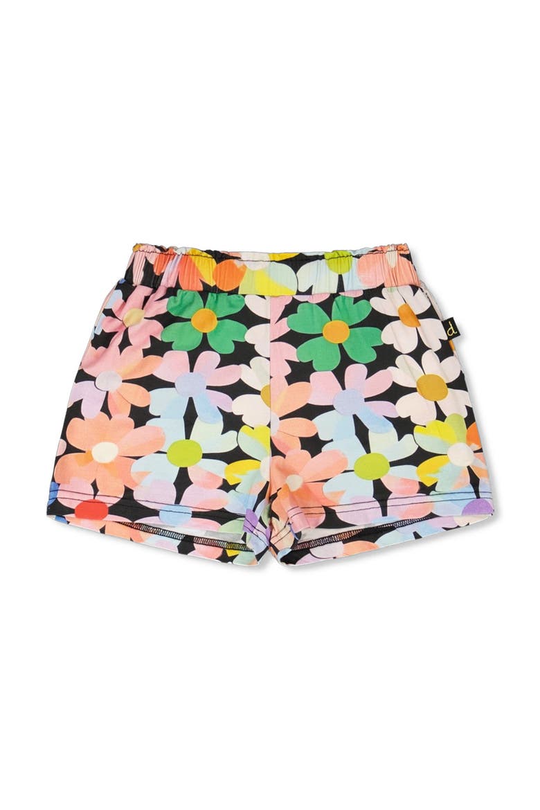 Jersey Flat Elastic Waist Flowers Shorts, Main, color, Black Floral Print