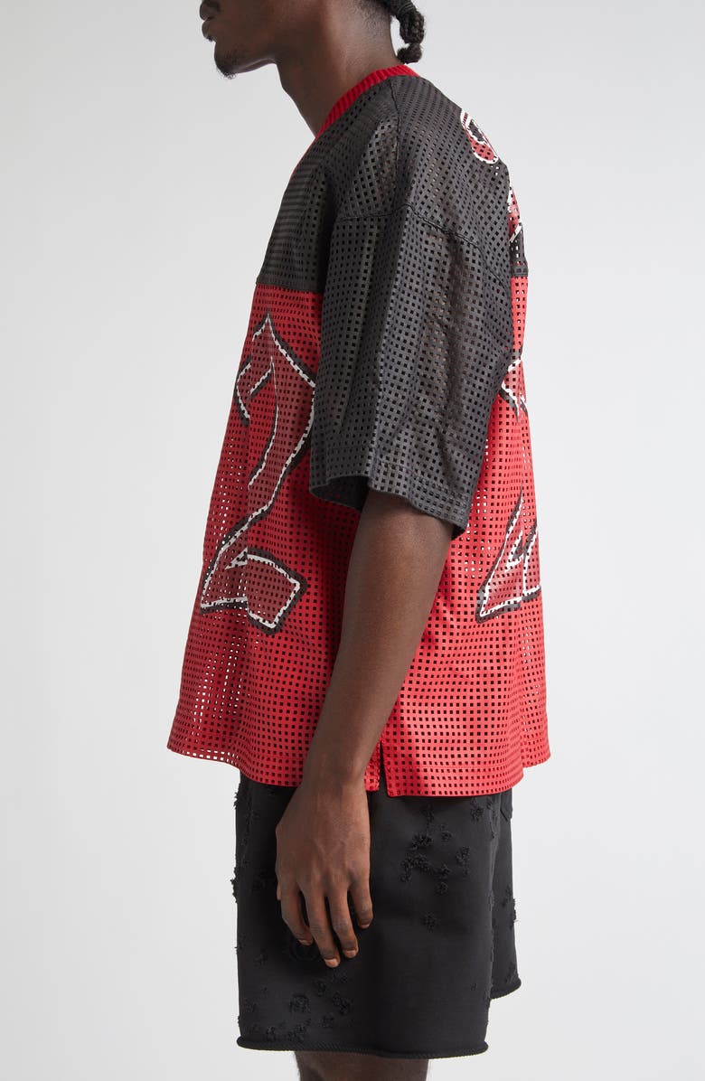 AMIRI Oversize Colorblock 22 Perforated Leather Jersey, Alternate, color, Varsity Red