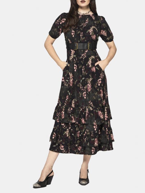Noctua Owl Foxglove Tiered Midaxi Dress